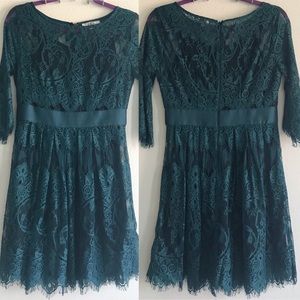 BB DAKOTA Size 4 Deep Teal Green Lace Mini Dress